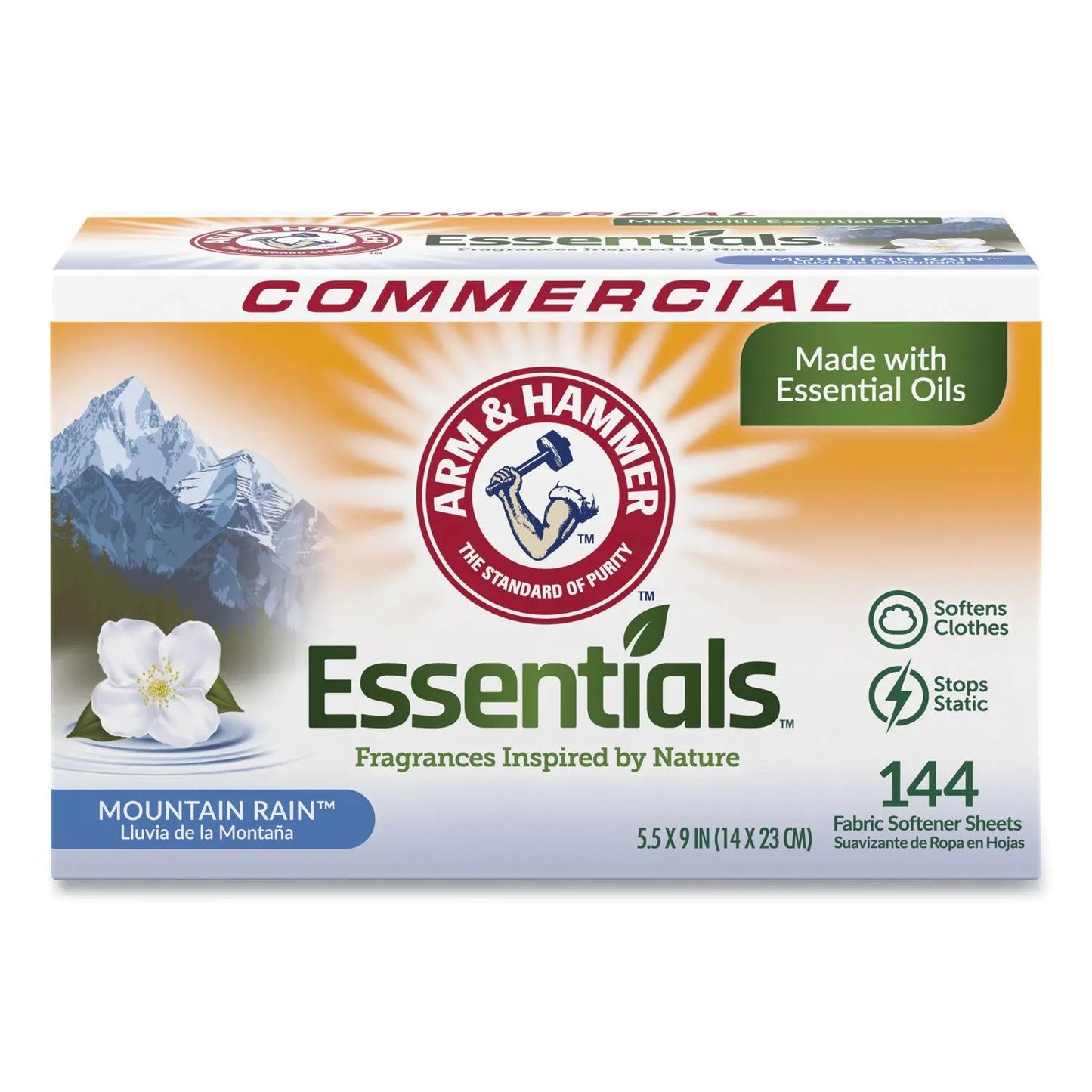 CDC3320000102BX Essentials Dryer Sheets, Mountain Rain, 144 Sheets/box Arm & Hammer