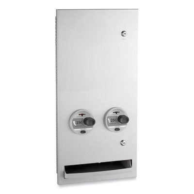 BOB3706325 TrimLineSeries Recessed Napkin/Tampon Vendor, 25 Cent Coin Mechanism, 13.88 x 7.94 x 28, Stainless Steel