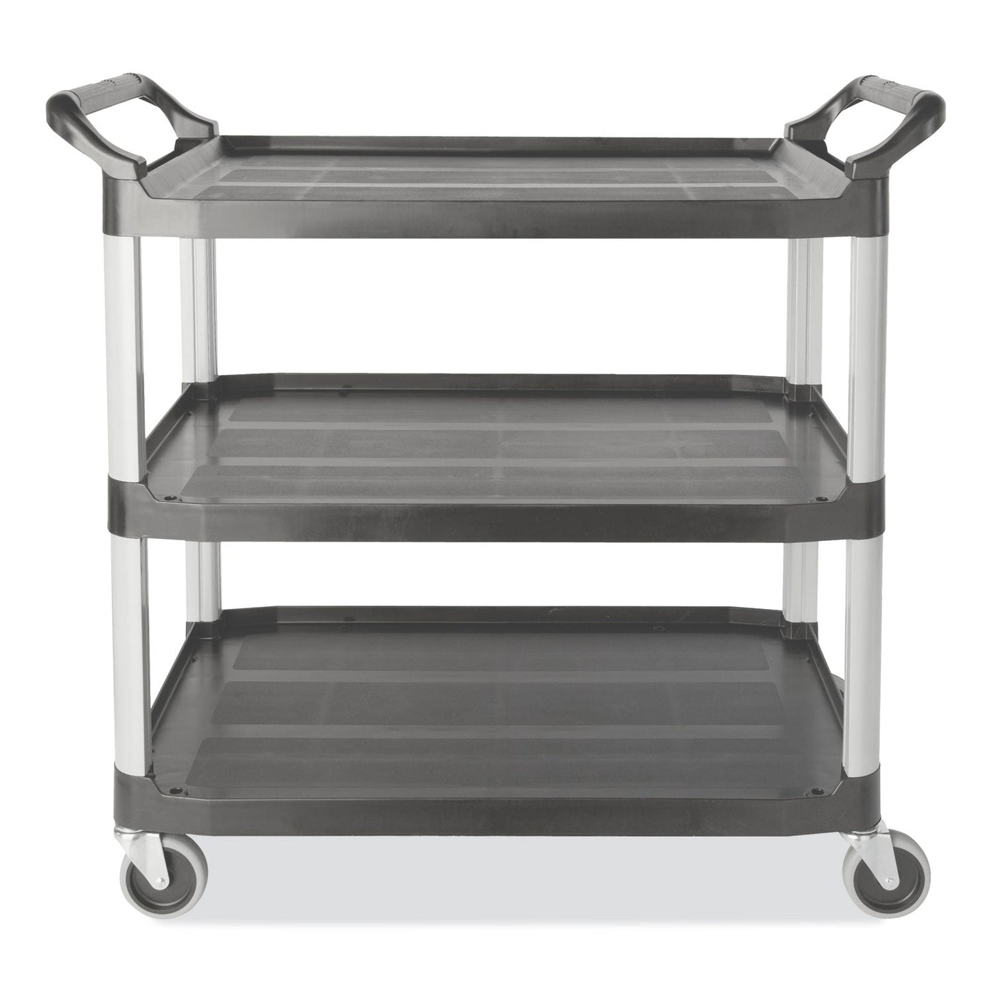 RCP4091GRA Xtra Utility Cart with Open Sides, Plastic, 3 Shelves, 300 lb Capacity, 20" x 40.63" x 37.8", Gray RUBBERMAID COMMERCIAL PROD.