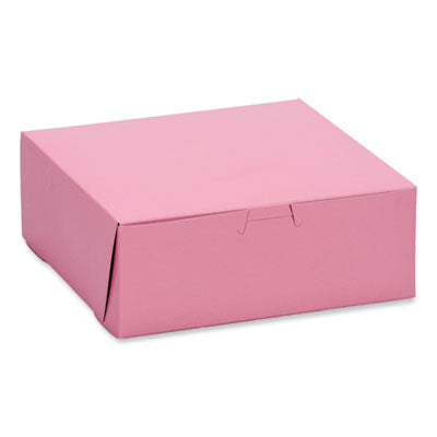 SCH0837 Pink One-Piece Non-Window Bakery Box, 8 x 8 x 3, Pink, Paper, 250/Carton