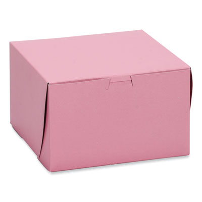SCH0841 Pink One-Piece Non-Window Bakery Box, 8 x 8 x 4, Pink, Paper, 250/Carton