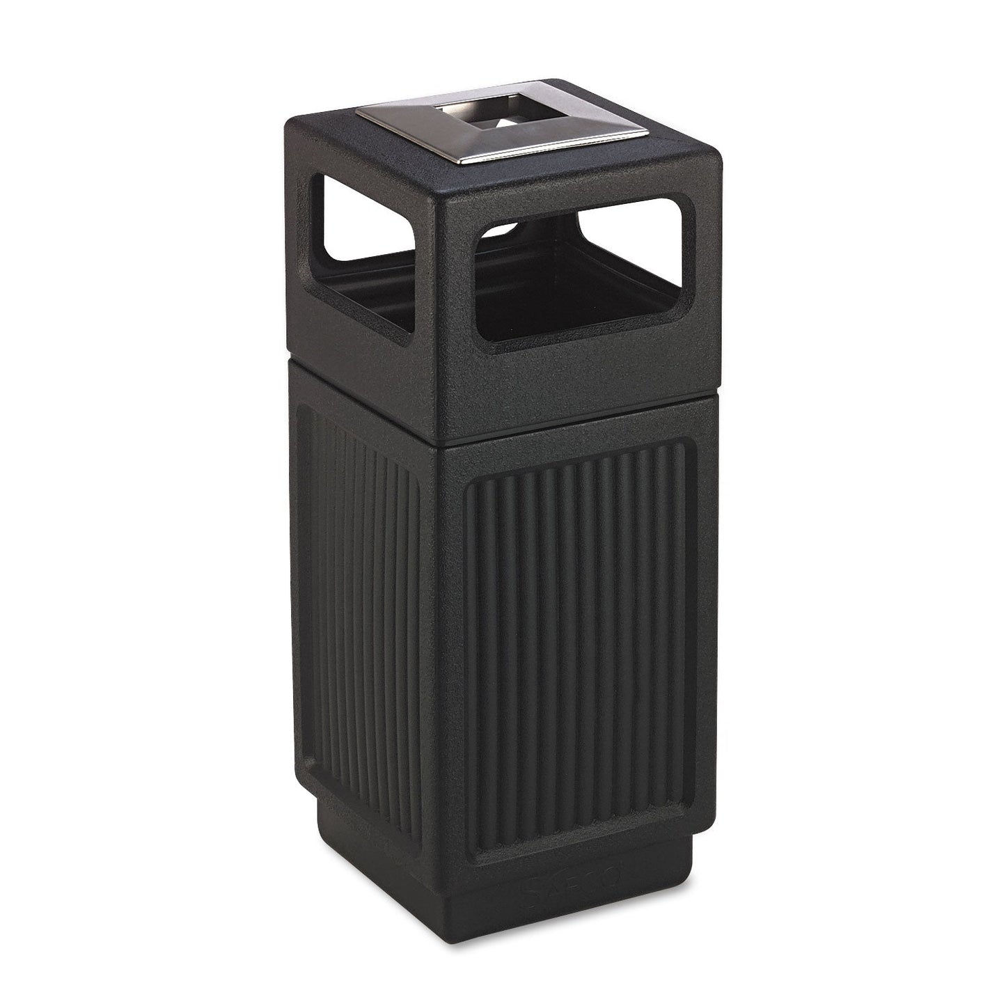 SAF9474BL Canmeleon Recessed Panel Receptacles, 15 gal, Polyethylene, Black Safco