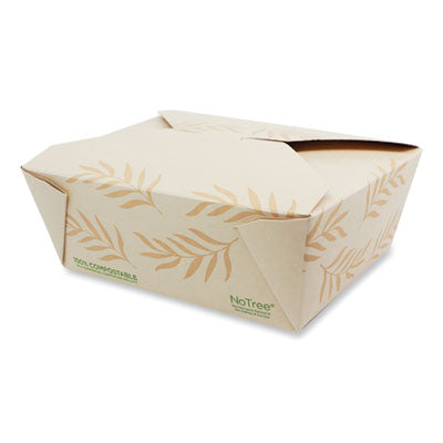 WORTONT8 No Tree Folded Takeout Containers, 46 oz, 5.5 x 6.9 x 2.5, Natural, Sugarcane, 300/Carton