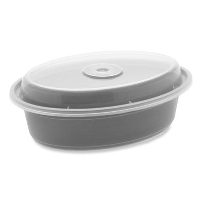 PCTOC16B Newspring VERSAtainer Microwavable Containers, Oval, 16 oz, 6.8 x 4.8 x 1.9, Black/Clear, Plastic, 150/Carton