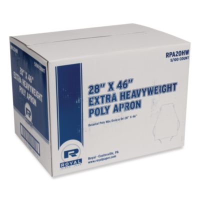 RPPRPA20HW Heavyweight Poly Aprons, 28 x 46, 1.77 mil, One Size Fits All, White, 500/Carton AMERCAREROYAL