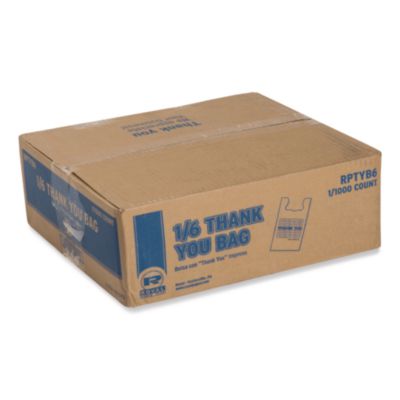 RPPRPTYB6 Thank You Bags, Thank You - Have a Nice Day Labeling, Cut-Out Handles, 11.5" x 6.5" x 21", White/Red, 1,000/Carton AMERCAREROYAL