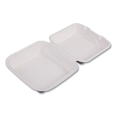 ECOEPHC81 Molded Fiber Hinged Clamshell Containers, 8 x 8 x 3, White, Sugarcane, 200/Carton