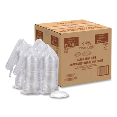 DCCPET64BDL PresentaBowls Lids, Clear, Fits 24 oz to 64 oz Bowls, 7.3" Diameter x 1.1" h, Plastic, 252/Carton DART