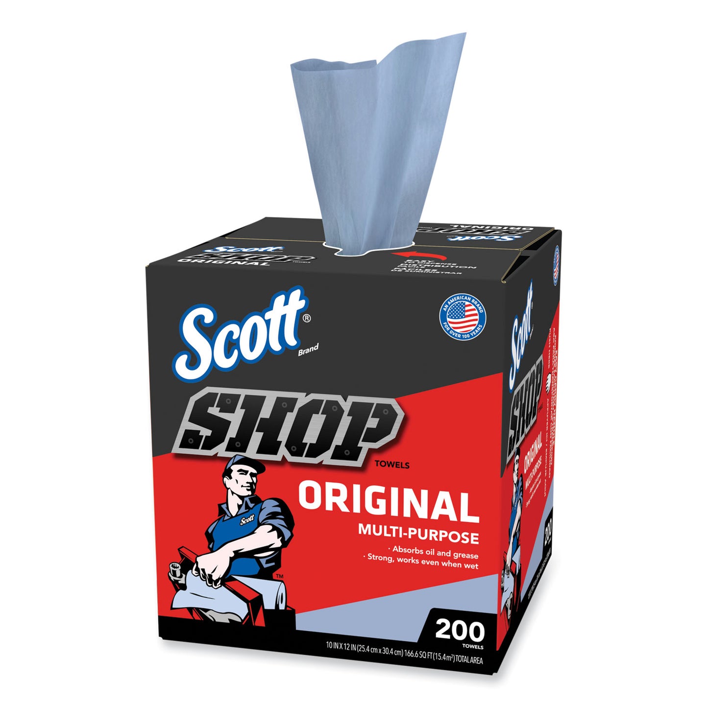 KCC75190 Shop Towels, POP-UP Box, 1-Ply, 9 x 12, Blue, 200/Box, 8 Boxes/Carton Scott
