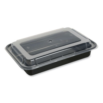 GENTORECT32 Microwavable Food Container with Lid, Rectangular, 32 oz, 8.81 x 6.02 x 2.24, Black/Clear, Plastic, 150/Carton