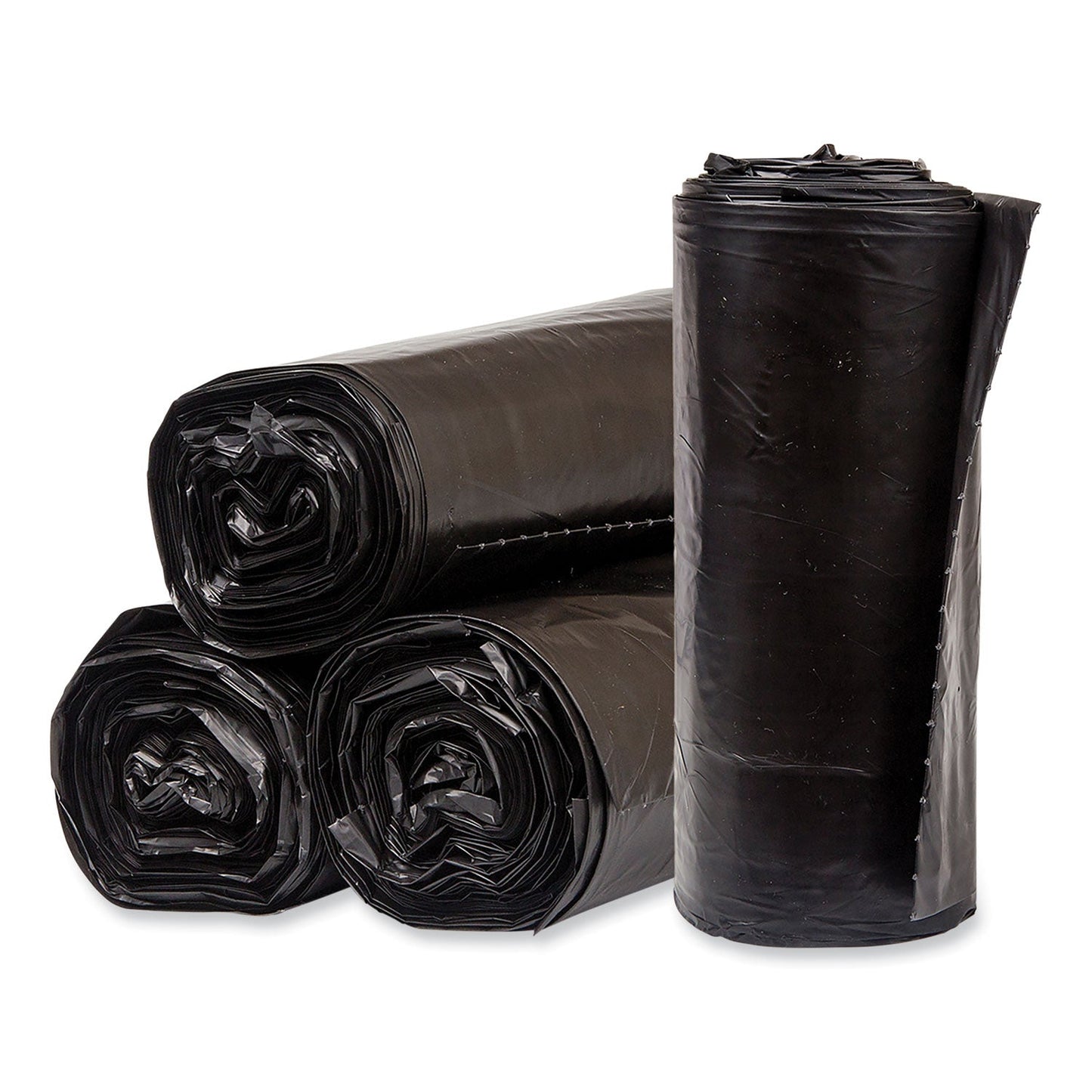 PITPCRL404620K Eco Strong Plus Can Liners, 40 gal, 1.7 mil, 40" x 46", Black, Perforated Roll, 100/Carton Pitt Plastics