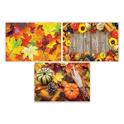 HFM702081 Placemats, Three Autumn Days Photo Designs, Smooth Surface, Straight Edges, 14" x 10", Multicolor, 1,000/Carton