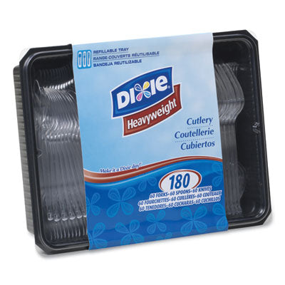 DXECH0180DX7 Cutlery Keeper Tray with Clear Plastic Utensils, Heavyweight, Fork/Knife/Spoon, Plastic, Crystal Clear, 180/Pack DIXIE FOOD SERVICE