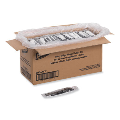 DXECH56NC7 Individually Wrapped Heavyweight Cutlery Set, Fork/Knife/Napkin/Spoon, Plastic, Black, 250/Carton DIXIE FOOD SERVICE
