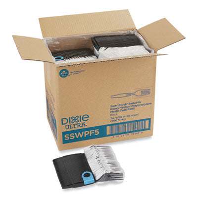 DXESSWPF5 SmartStock Wrapped Heavyweight Cutlery Refill, Fork, Plastic, Black, 960/Carton DIXIE FOOD SERVICE