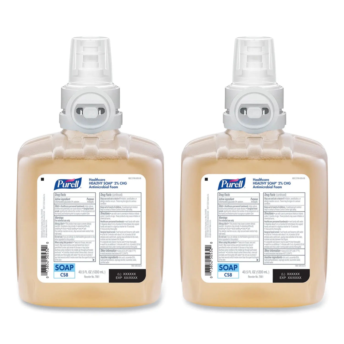 GOJ788102 Healthy Soap 2.0% CHG Antimicrobial Foam Refill for CS8 Dispensers, Fragrance-Free, 1,200 mL, 2/Carton PURELL