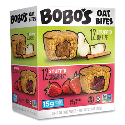 BBO00125 Stuff'd Oatmeal Bites, Two-Flavor Multi-Pack: Apple Pie and Strawberry, 1.3 oz Individually Wrapped, 24/Carton BOBO'S