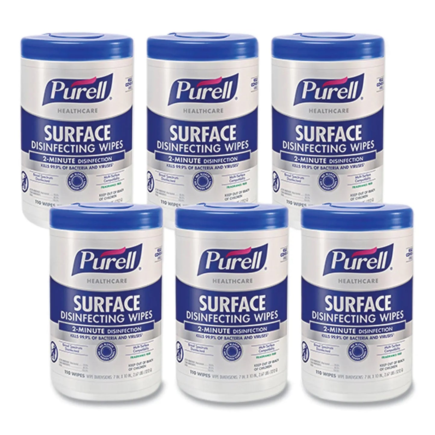 GOJ934006 Healthcare Surface Disinfecting Wipes, 1-Ply, 7 x 10, Unscented, White, 110 Wipes/Canister, 6 Canisters/Carton PURELL