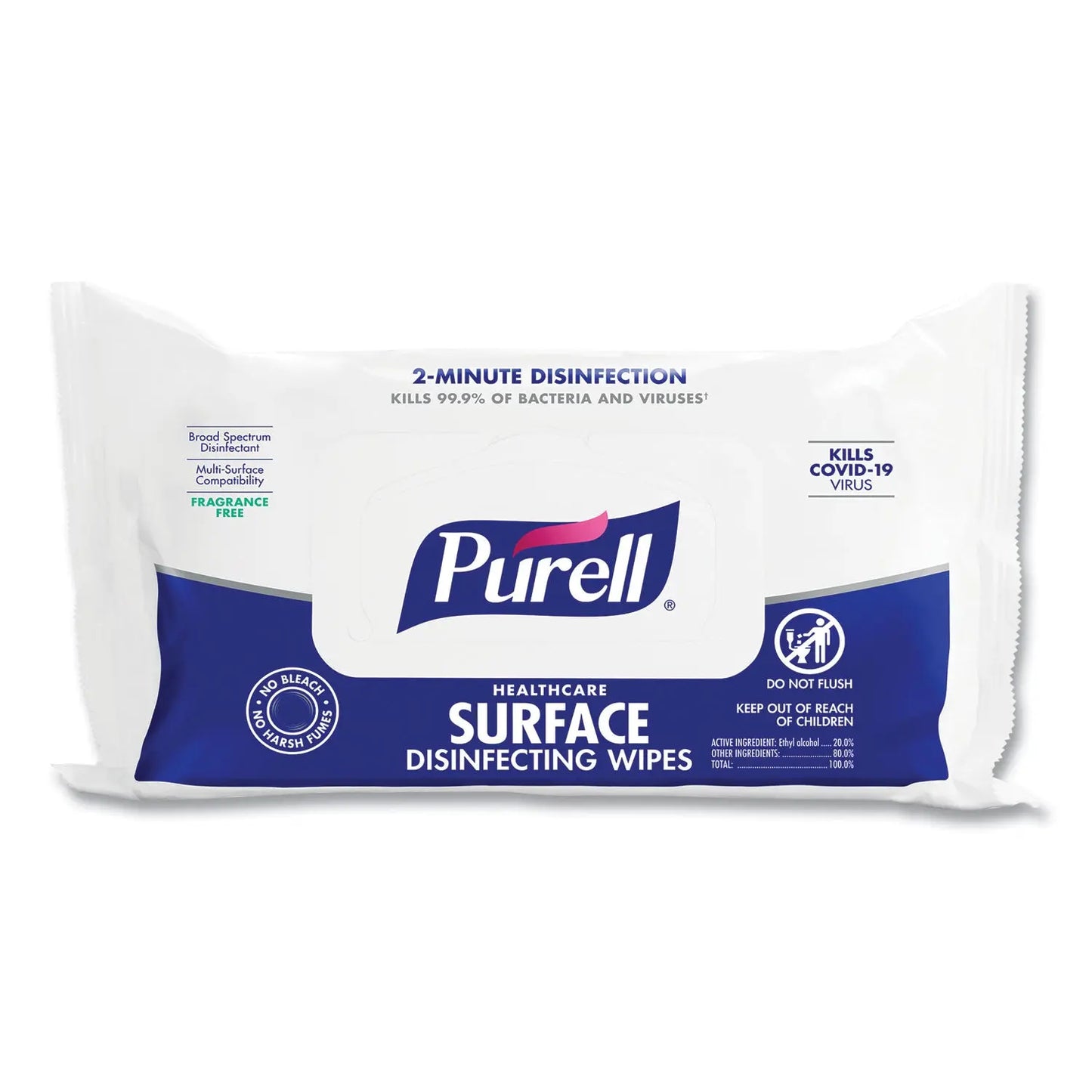 GOJ937012 Healthcare Surface Disinfecting Wipes, 1-Ply, 7 x 10, Unscented, White, 72/Pack PURELL