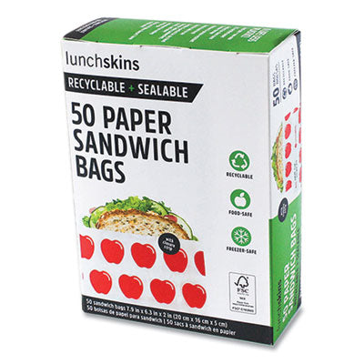 LCH854735005911 Peel and Seal Sandwich Bag with Closure Strip, 6.3" x 2" x 7.9", Red Apples/White, 50/Box 3GREENMOMS, LLC