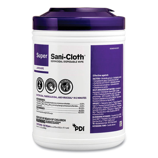 PDIP86984 Super Sani-Cloth Germicidal Disposable Wipes, Extra-Large, 1-Ply, 7.5" x 15", Unscented, White, 75/Pack
