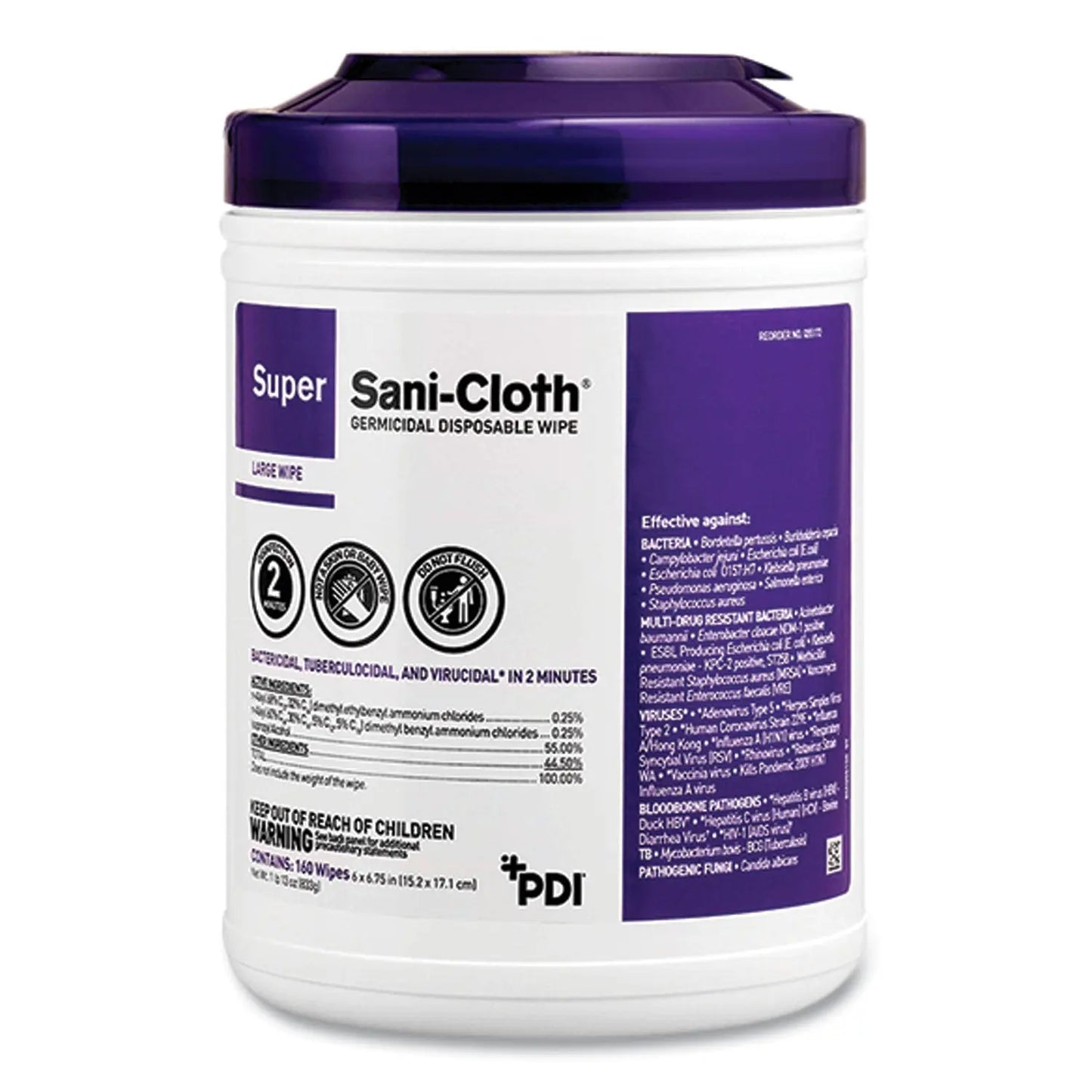 PDIP86984 Super Sani-Cloth Germicidal Disposable Wipes, Extra-Large, 1-Ply, 7.5" x 15", Unscented, White, 75/Pack Sani Professional
