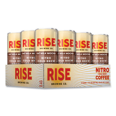 RSB00049 Nitro Cold Brew Latte, Oat Milk Mocha, 7 oz Can, 12/Carton RISE BREWING CO.