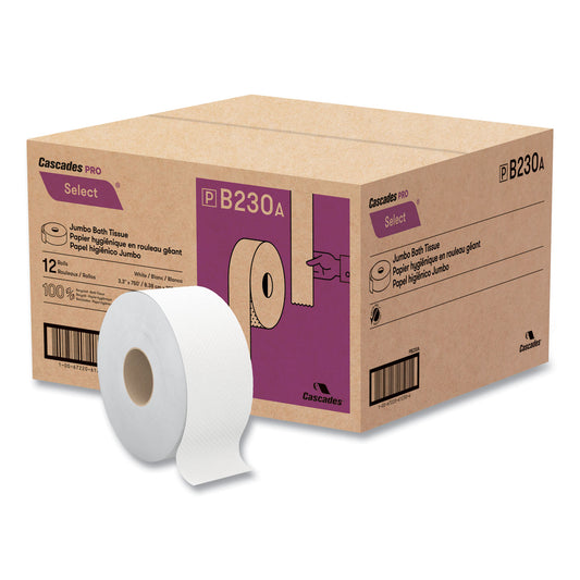 CSDB230 Select Jumbo Bath Tissue, Septic Safe, 2-Ply, 3.3" x 750 ft, White, 12 Rolls/Carton