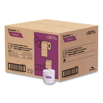 CSDB211 Select Standard Bath Tissue, Septic Safe, 2-Ply, White, 500 Sheets/Roll, 80 Rolls/Carton CASCADES TISSUE GROUP