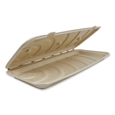 WORPBSCU13LFS Fiber Hinged Takeout Containers, 13.7 x 6.6 x 1.3, Natural, Paper, 200/Carton WORLD CENTRIC