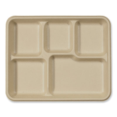 WORTRSC5CLFS Fiber Foodservice Trays, 5 Compartments, 8.5 x 10.24 x 1.01, Natural, Paper, 400/Carton WORLD CENTRIC