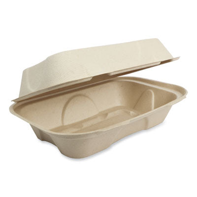 WORTOSCUHBLFP Fiber Hinged Takeout Containers, Hoagie Box, 9.2 x 6.4 x 3.1, Natural, Paper, 500/Carton WORLD CENTRIC
