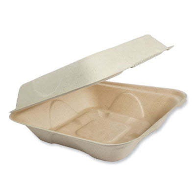 WORTOSCU853LFP Fiber Hinged Takeout Containers, 7 x 8.3 x 3.2, Natural, Paper, 300/Carton