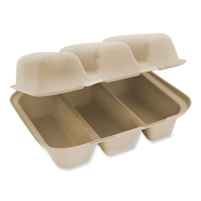 WORTOSCT3LFS Fiber Hinged Takeout Containers, 8.8 x 8.2 x 2.9, Natural, Paper, 300/Carton WORLD CENTRIC