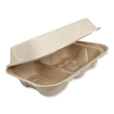 WORTOSCU34DLFP Fiber Hinged Takeout Containers, Hoagie Box, 9.2 x 6.4 x 3, Natural, Paper, 500/Carton WORLD CENTRIC