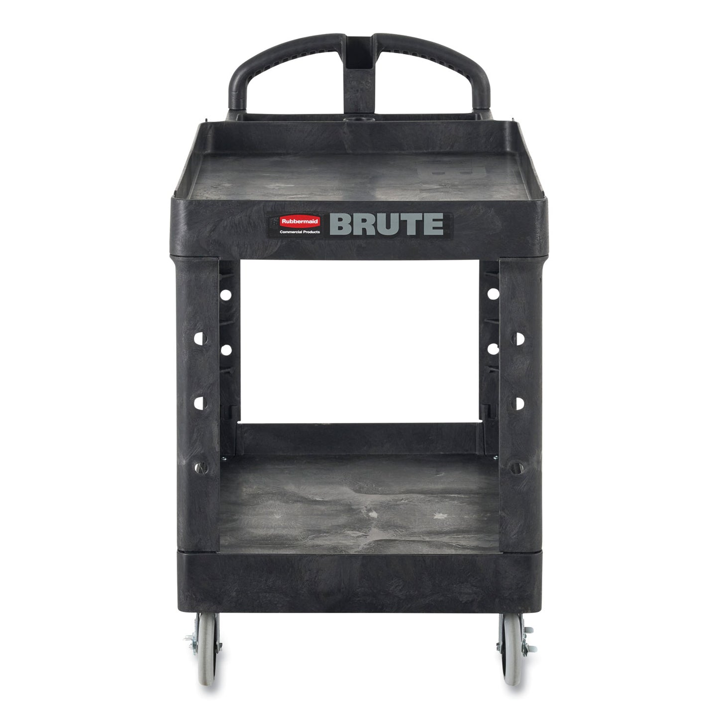 RCP4546BLA BRUTE Heavy-Duty Utility Cart with Lipped Shelves, Plastic, 2 Shelves, 750 lb Capacity, 26" x 55" x 33.25", Black RUBBERMAID COMMERCIAL PROD.