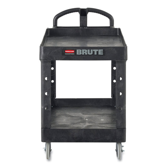 RCP4546BLA BRUTE Heavy-Duty Utility Cart with Lipped Shelves, Plastic, 2 Shelves, 750 lb Capacity, 26" x 55" x 33.25", Black