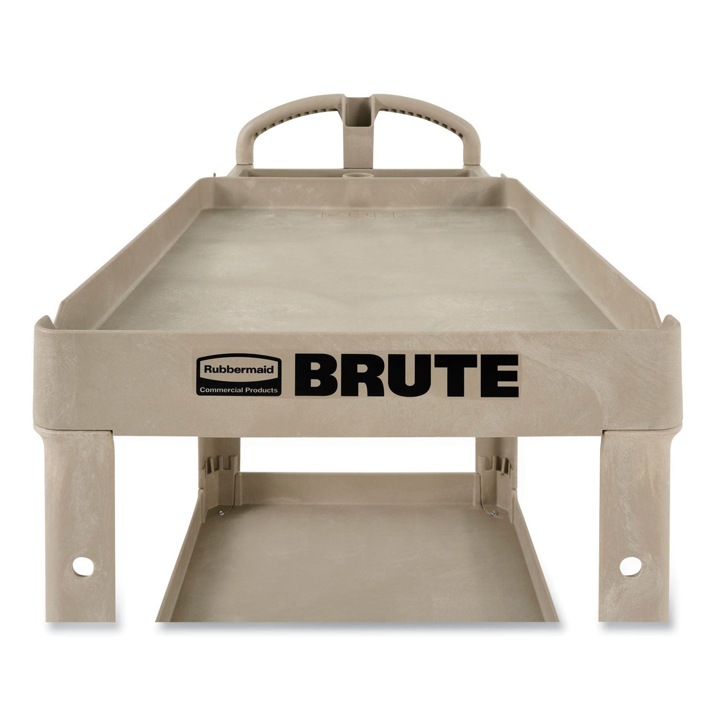 RCP450088BG BRUTE Heavy-Duty Utility Cart with Lipped Shelves, Plastic, 2 Shelves, 500 lb Capacity, 17.13" x 38.5" x 38.88", Beige RUBBERMAID COMMERCIAL PROD.