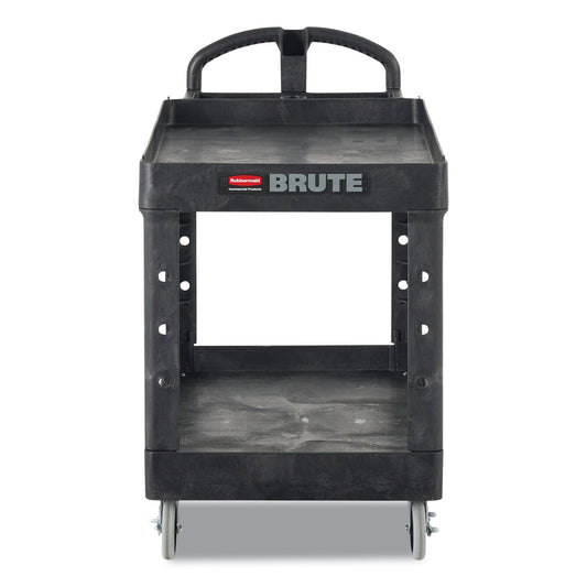 RCP450088BK BRUTE Heavy-Duty Utility Cart with Lipped Shelves, Plastic, 2 Shelves, 500 lb Capacity, 17.13" x 38.5" x 38.88", Black