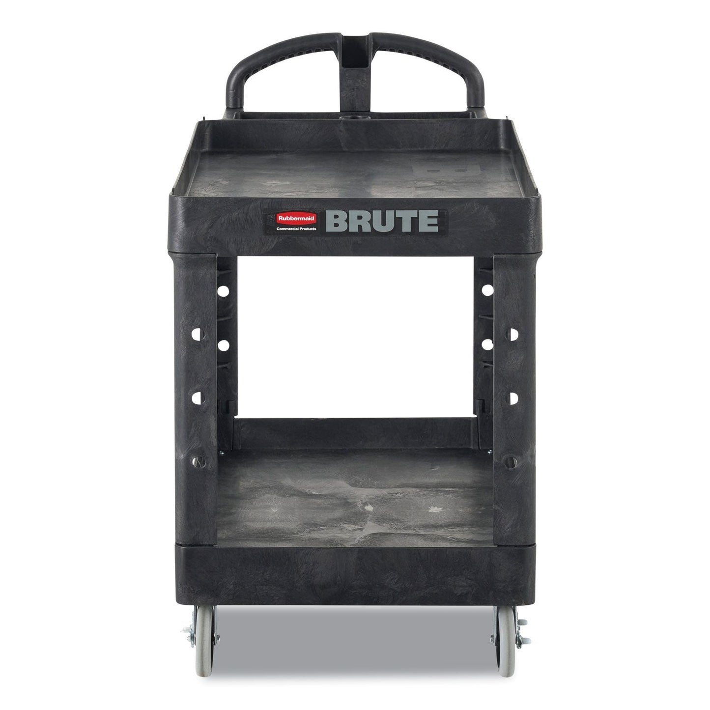 RCP450088BK BRUTE Heavy-Duty Utility Cart with Lipped Shelves, Plastic, 2 Shelves, 500 lb Capacity, 17.13" x 38.5" x 38.88", Black RUBBERMAID COMMERCIAL PROD.
