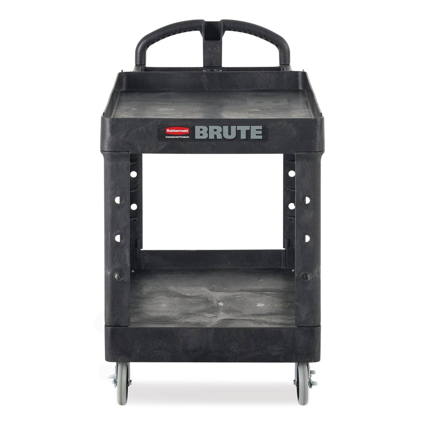RCP452088BK BRUTE Heavy-Duty Utility Cart with Lipped Shelves, Plastic, 2 Shelves, 500 lb Capacity, 25.9" x 45.2" x 32.2", Black RUBBERMAID COMMERCIAL PROD.