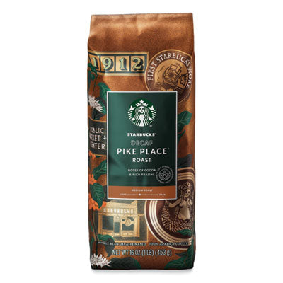 SBK12540222 Whole Bean Coffee, Decaffeinated, Pike Place, 1 lb, Bag