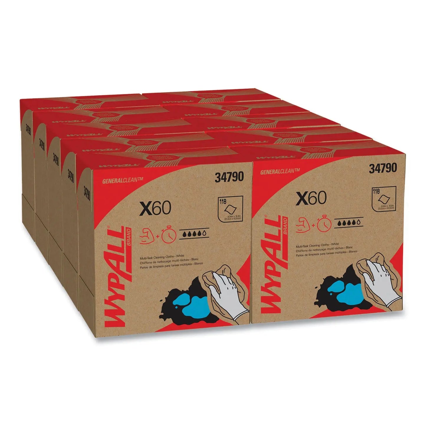 KCC34790CT General Clean X60 Cloths, POP-UP Box, 8.34 x 16.8, White, 118/Box, 10 Boxes/Carton WypAll