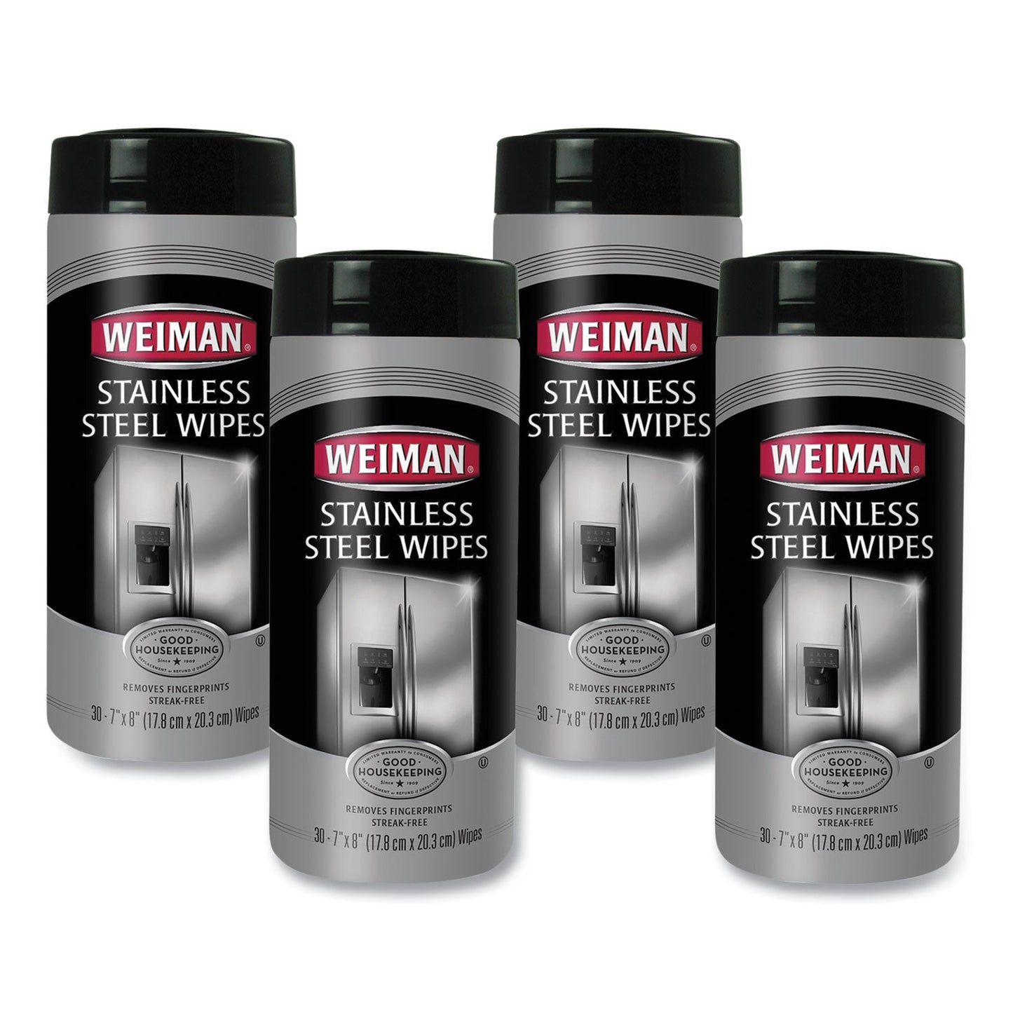 WMN92CT Stainless Steel Wipes, 1-Ply, 7 x 8, White, 30/Canister, 4 Canisters/Carton WEIMAN