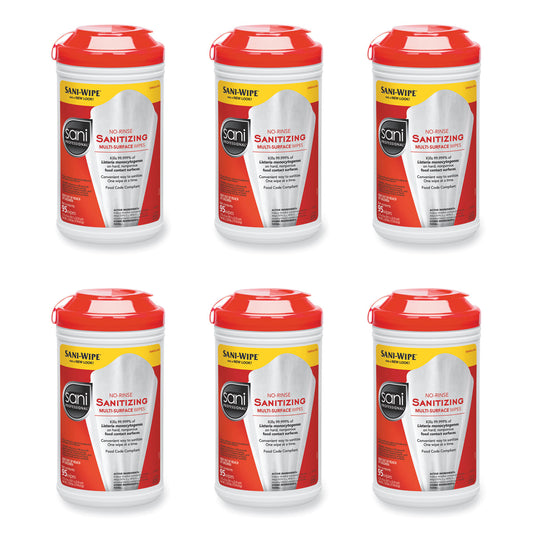 NICP56784 No-Rinse Sanitizing Multi-Surface Wipes, Unscented, White, 95/Container, 6/Carton