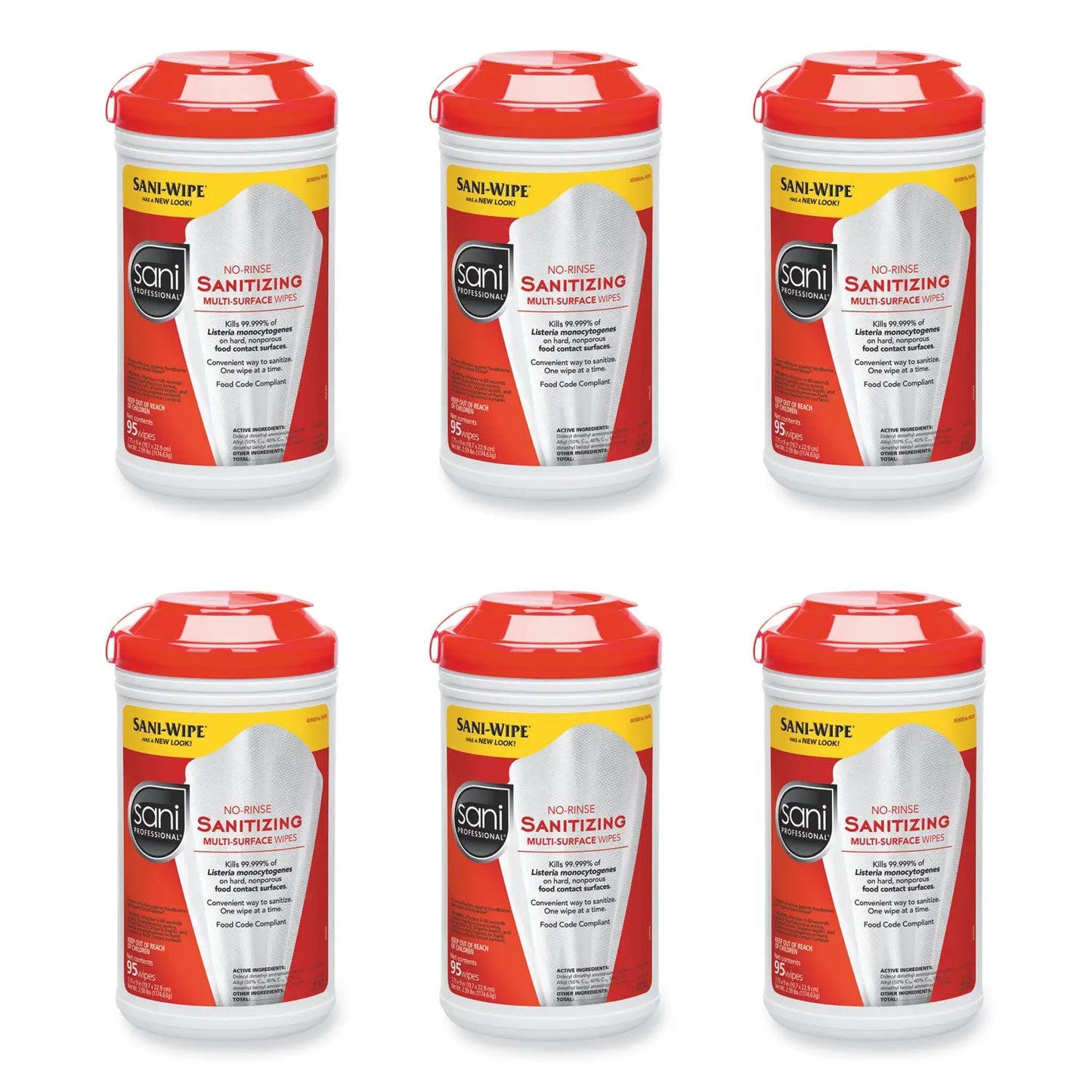 NICP56784 No-Rinse Sanitizing Multi-Surface Wipes, Unscented, White, 95/Container, 6/Carton Sani Professional