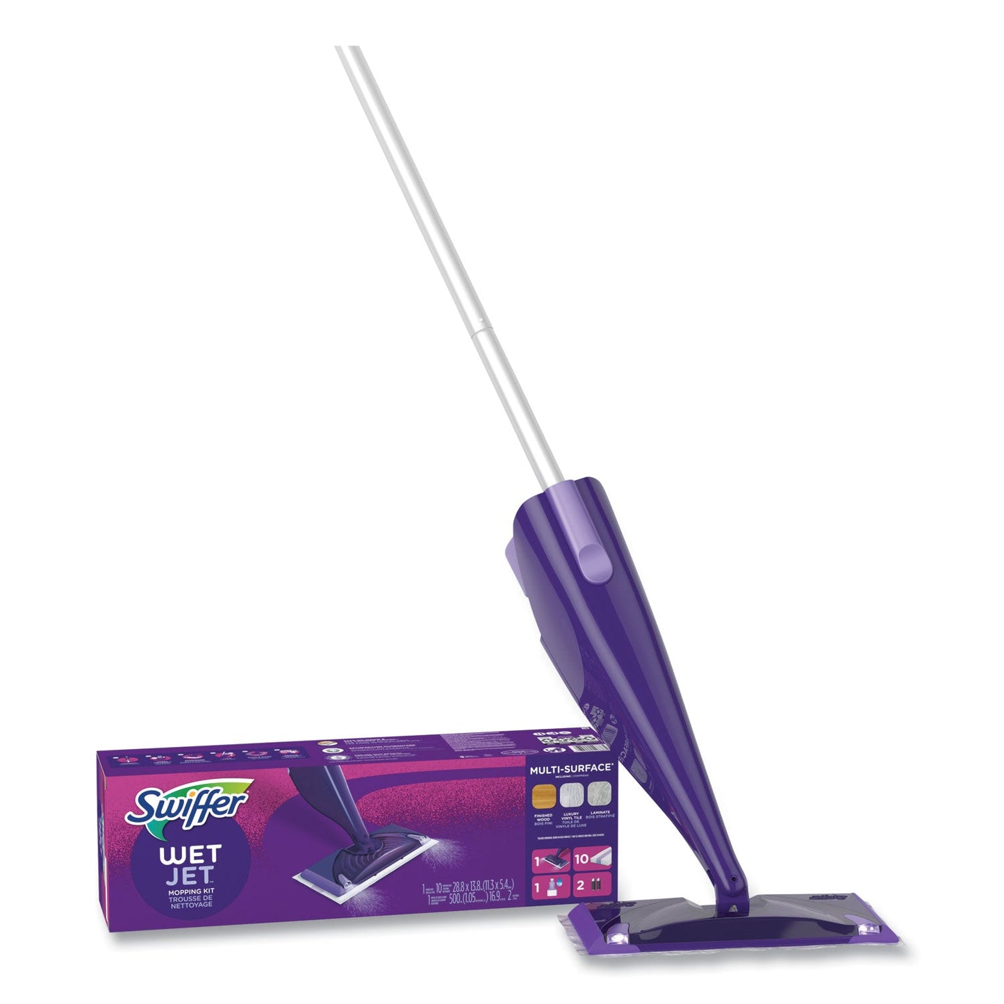 PGC49886 WetJet Mop Starter Kit with 10 Pads and 1 Cleaner, 11.3 x 5.4 Head, Silver Handle Swiffer