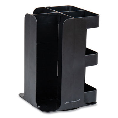 EMSCUPOSPINBLK Anchor Collection 8-Compartment Coffee Cup, Lid, and Condiment Carousel Countertop Organizer, 8 x 8 x 12, Black EMS MIND READER LLC