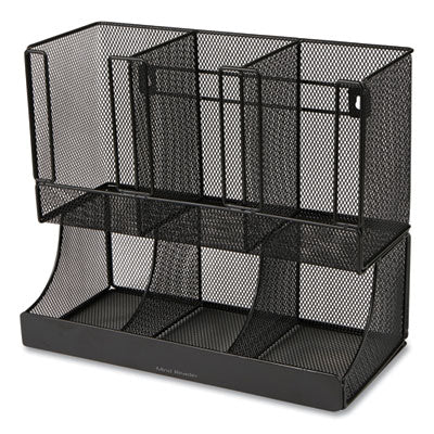 EMSUPMESHBLK Network Collection 2-Tier 6-Compartment Coffee Cup and Condiment Countertop Organizer, 5 x 13 x 11.5, Black EMS MIND READER LLC