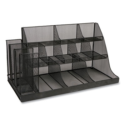 EMSCMG2MESHBLK Network Collection 14-Compartment Coffee Cup and Condiment Countertop Organizer, 11.61 x 23.9 x 12.76, Black